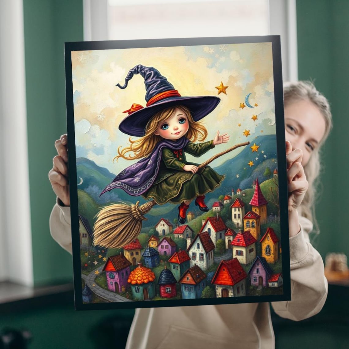 Whimsical Witch Jigsaw Puzzle Friendly Flying Folklore Halloween Family Game
