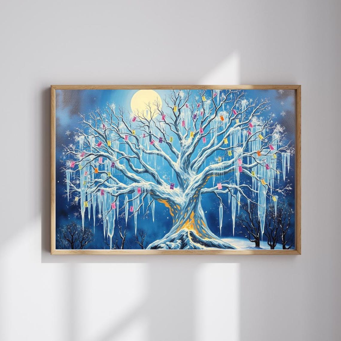 Winter Tree Of Wishes Icicles Wish Tags Full Moon Snow Art Poster