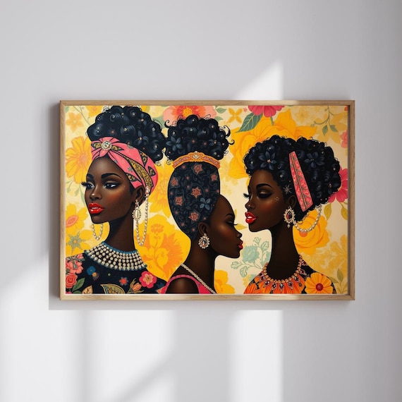 Elegant African Women Profiles Afrocentric Beauty Art Poster