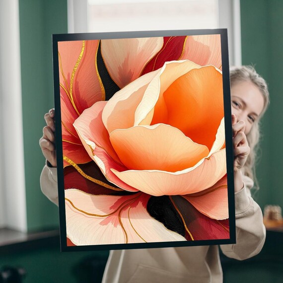 Pink Rose Floral Close Up Vibrant Romantic Botanical Art Print