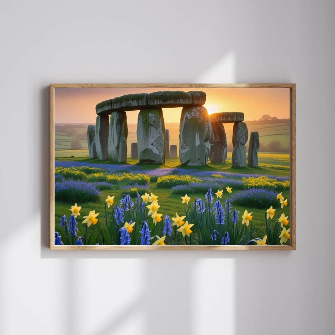 Stonehenge Golden Sunrise Daffodils Spring Landscape Poster Art