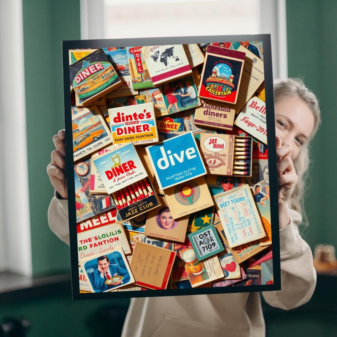 Vintage Matchbook Collage Poster Print, Retro Americana