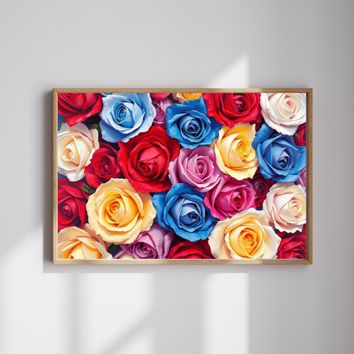Multicolor Rose Bouquet Red Blue Pink Floral Display Modern Wall Poster