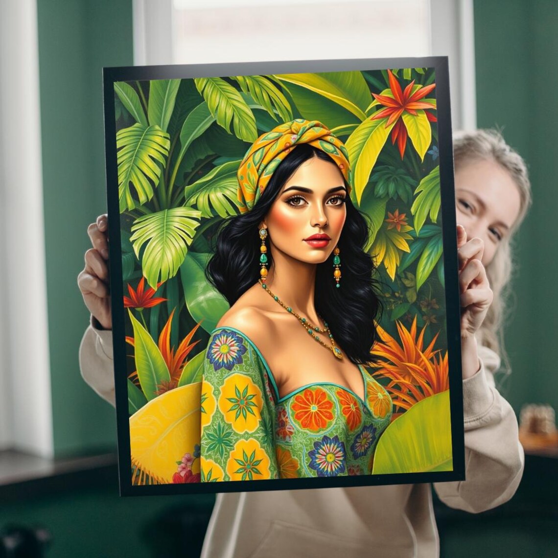 Tropical Woman Portrait Art Print, Vibrant Portrait