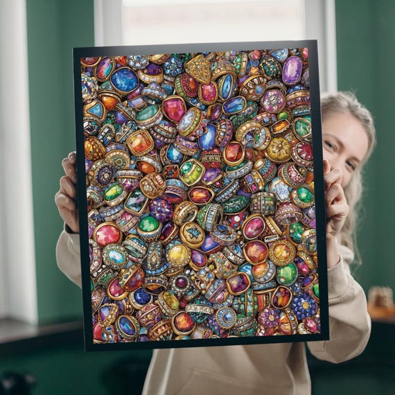 Sparkling Rings Collage Jigsaw Puzzle Overlapping Gemstone Jewelry