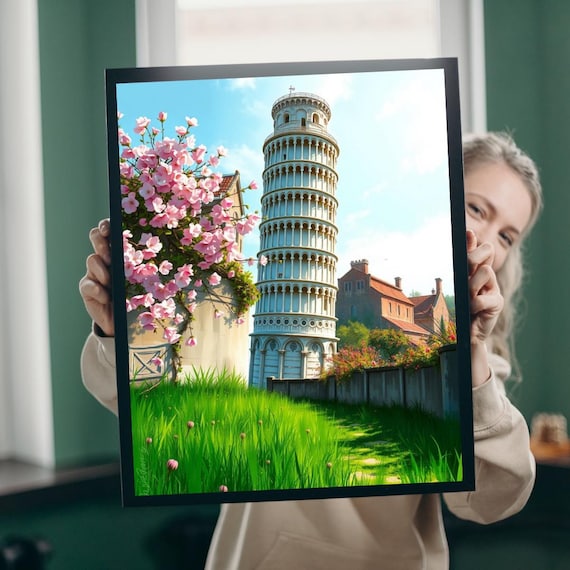 Leaning Tower Of Pisa Cherry Blossom Spring Garden Landmark Poster