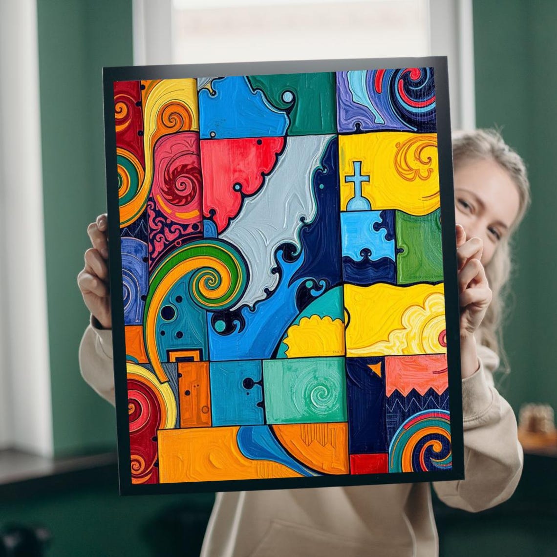 Bold Colorful Swirling Blocks Geometric Modern Abstract Art Poster