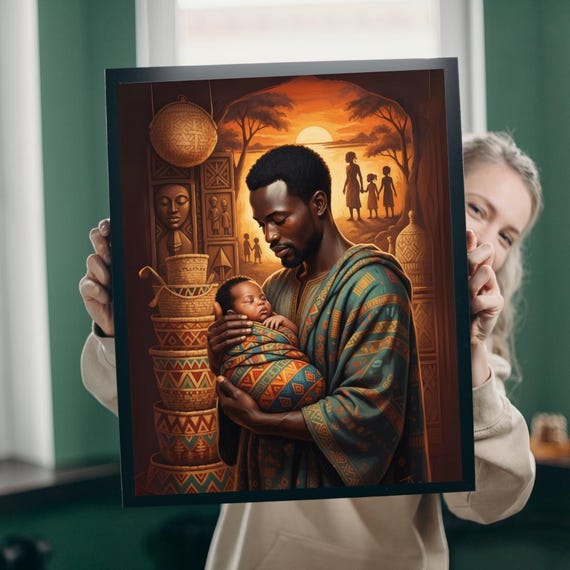 African Cultural Heritage Jigsaw Puzzle Family Bonding Reflective Black Man Art Afrocentric
