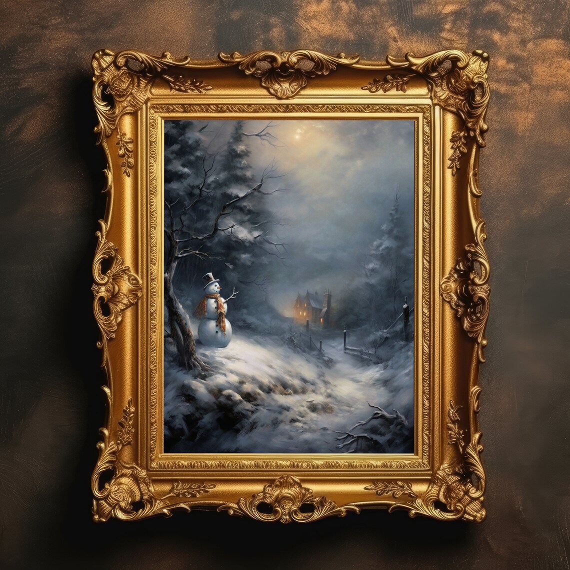 Snowman Winter Christmas Art Print, Vintage Decor