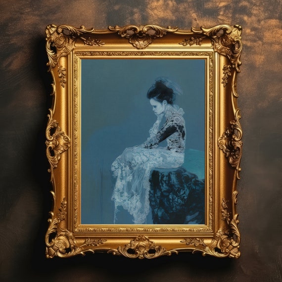 Mysterious Woman Dark Academia Gothic Wall Art Moody Decor Halloween Print Melancholy
