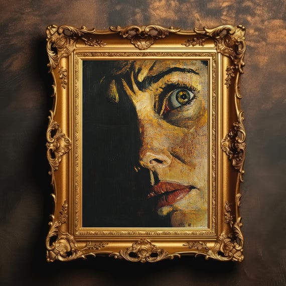 Portrait Woman In Fear Vintage Oil Painting Dark Academia Gothic Beauty Art Moody Victorian Wall