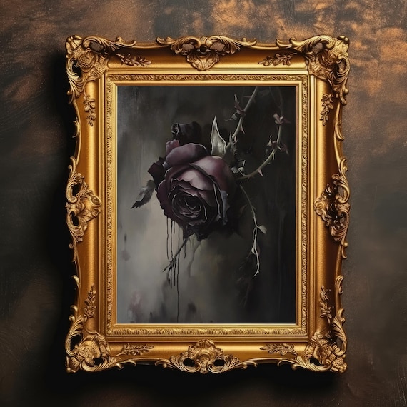 Dark Gothic Rose Painting Moody Dramatic Vintage Floral Poster