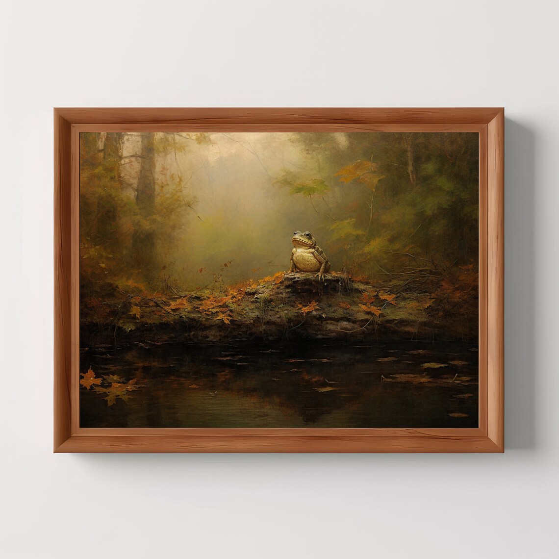 Frog Autumn Forest Vintage Art Print, Dark Academia