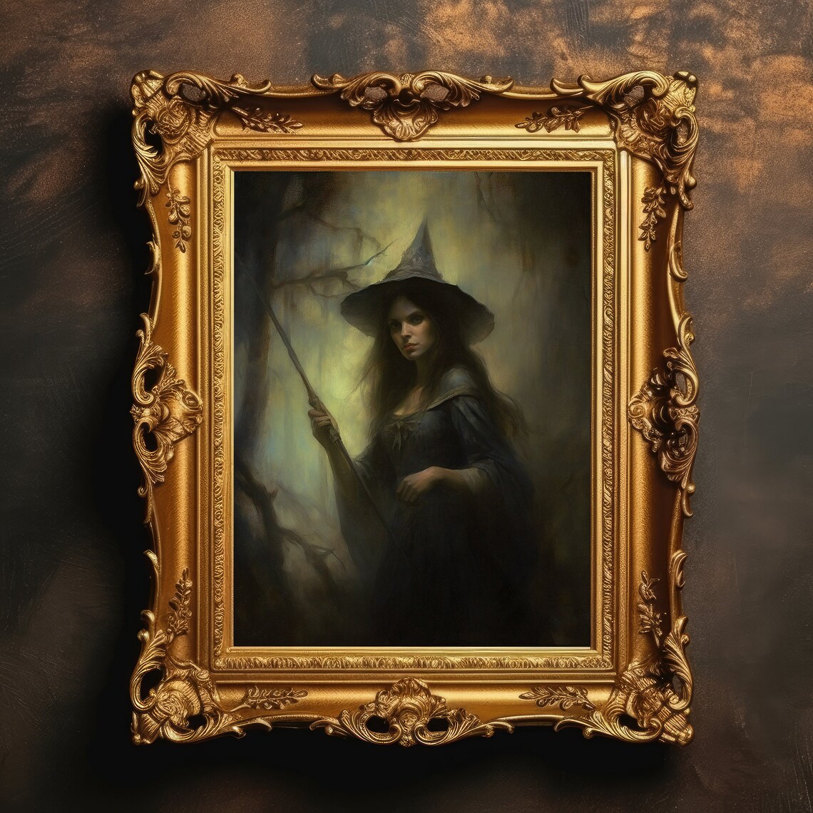 Dark Academia Witch Portrait Gothic Forest Oil Painting Poster
