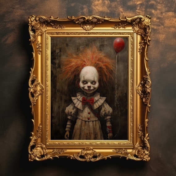 Creepy Clown Doll Halloween Art Print, Dark Academia