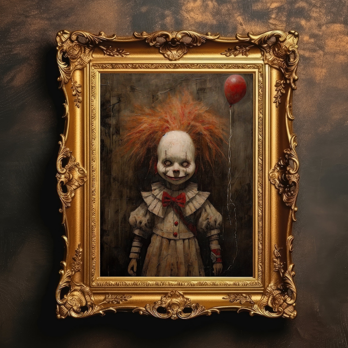 Creepy Clown Doll Halloween Art Print, Dark Academia