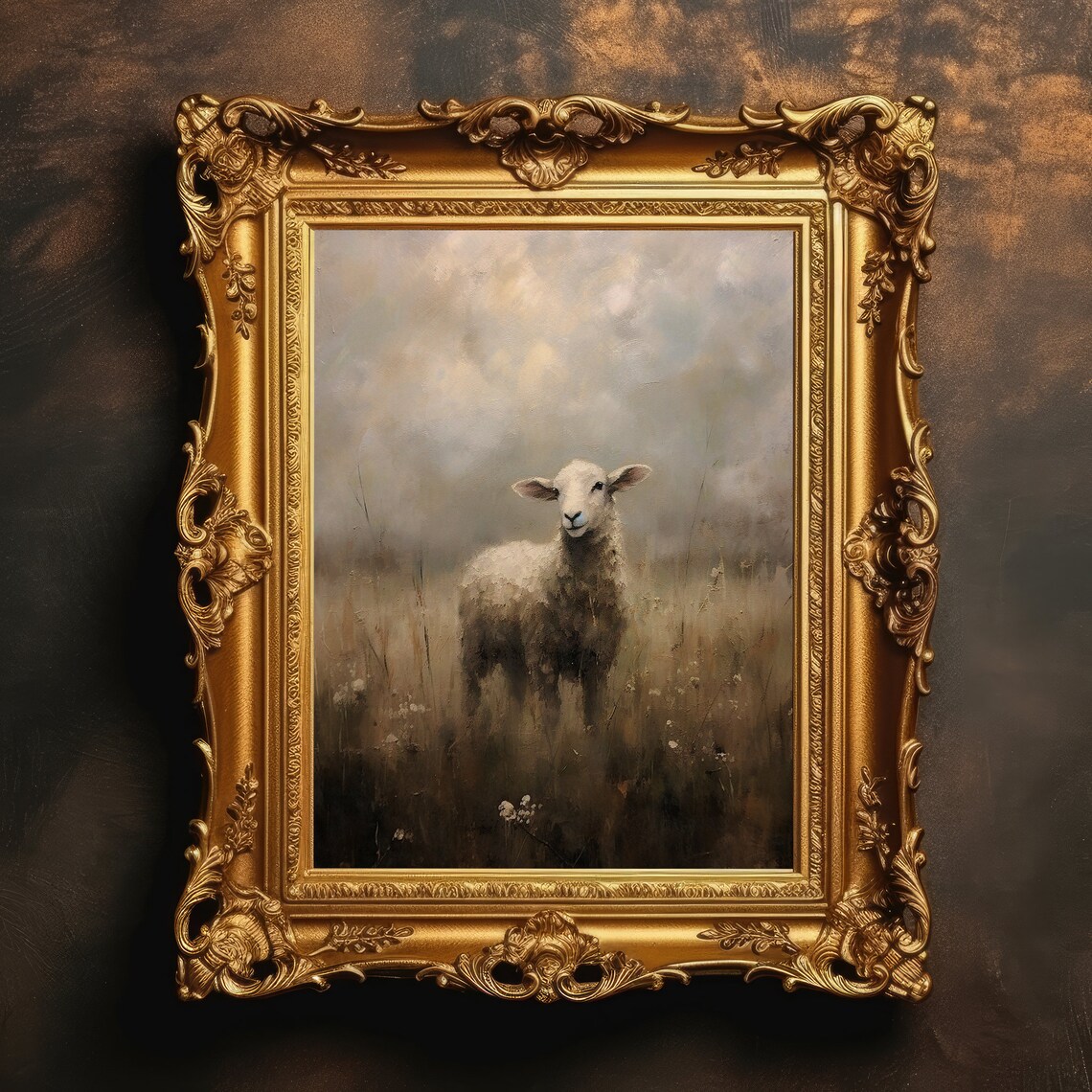 Vintage Lamb Field Landscape Sheep Art Print