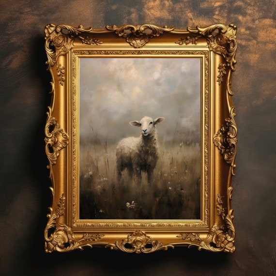 Vintage Lamb Field Landscape Sheep Art Print