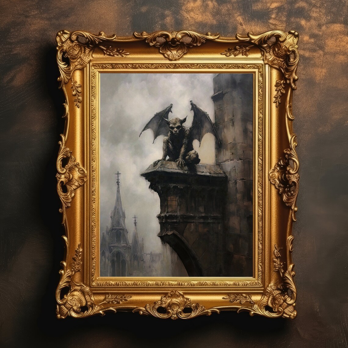 Gargoyle Cityscape Cathedral Landscape Art Print