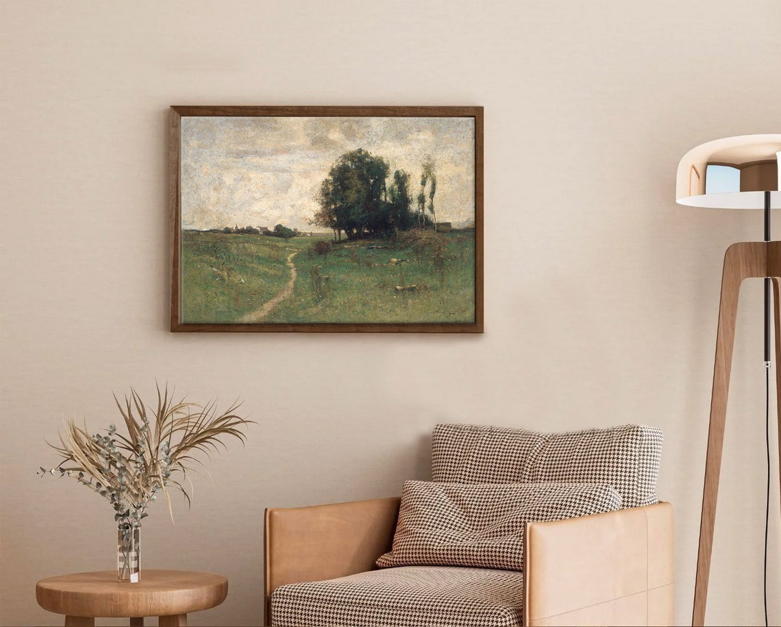 Moody Green Countryside Path Country Lane Landscape Painting Poster - Image 3
