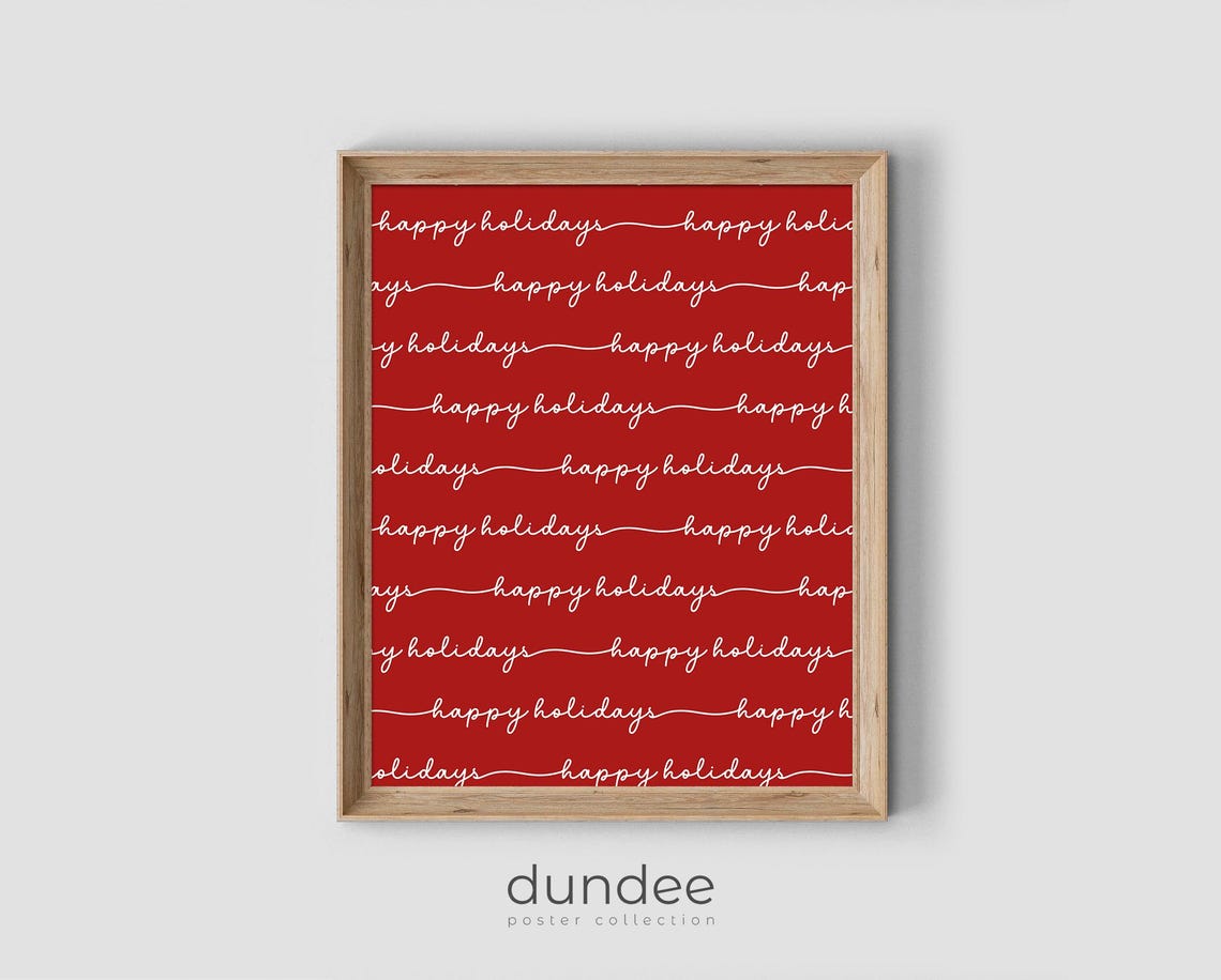 Happy Holidays Script Pattern on Crimson Red Christmas Poster