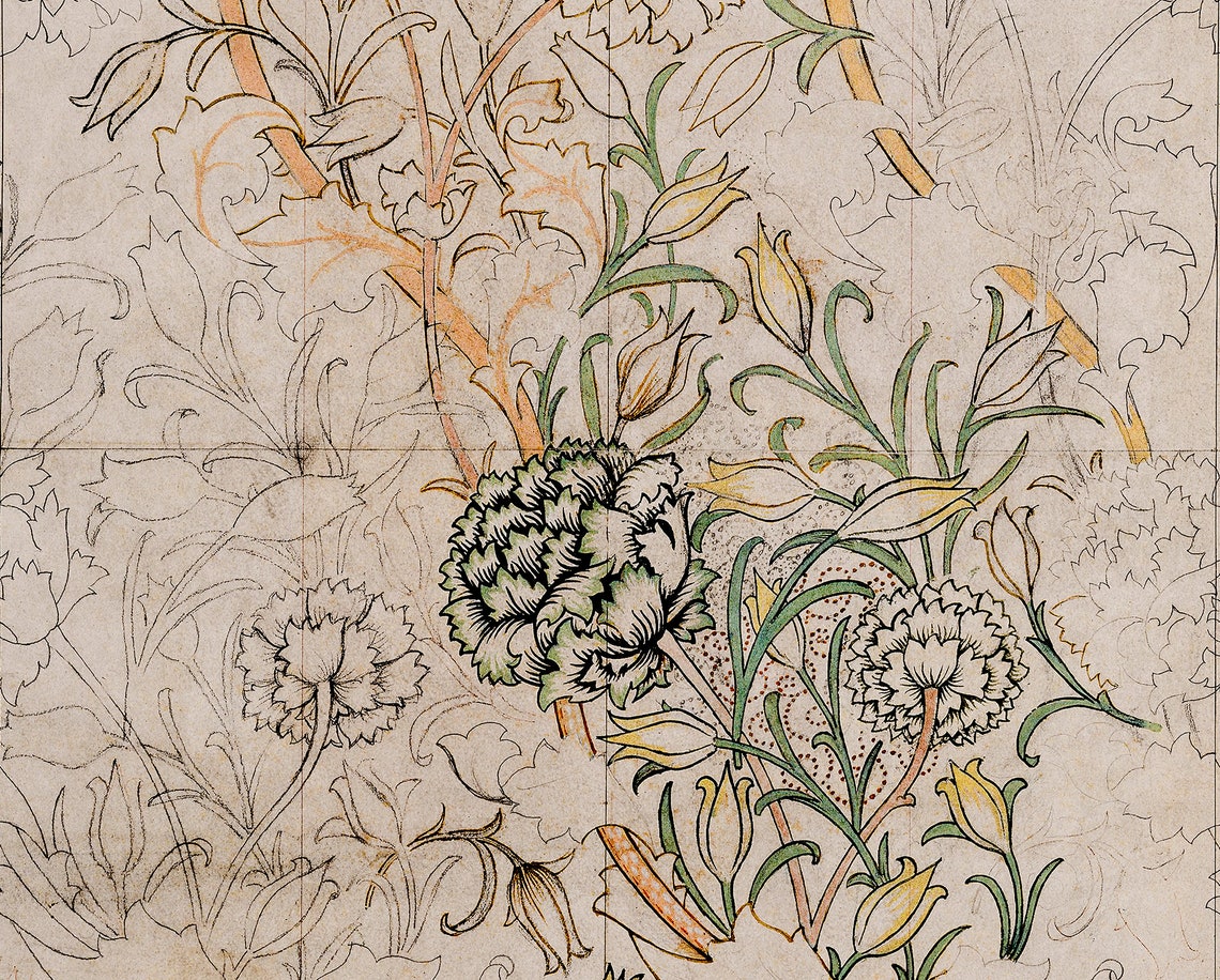William Morris Flower Sketch Outline Classic Botanical Art Poster - Image 3