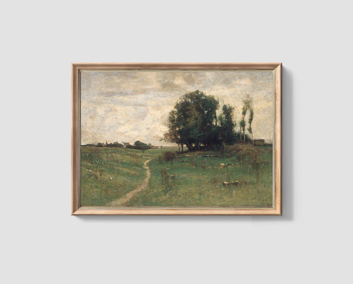 Moody Green Countryside Path Country Lane Landscape Painting Poster - Image 4