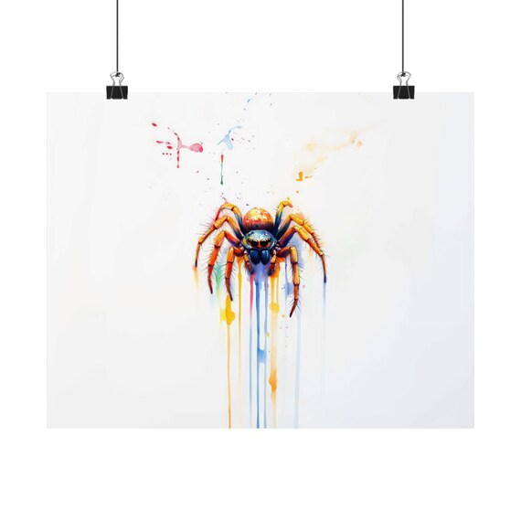 Watercolor Spider Orange Legs Paint Drips White Minimalist Bug Art Poster