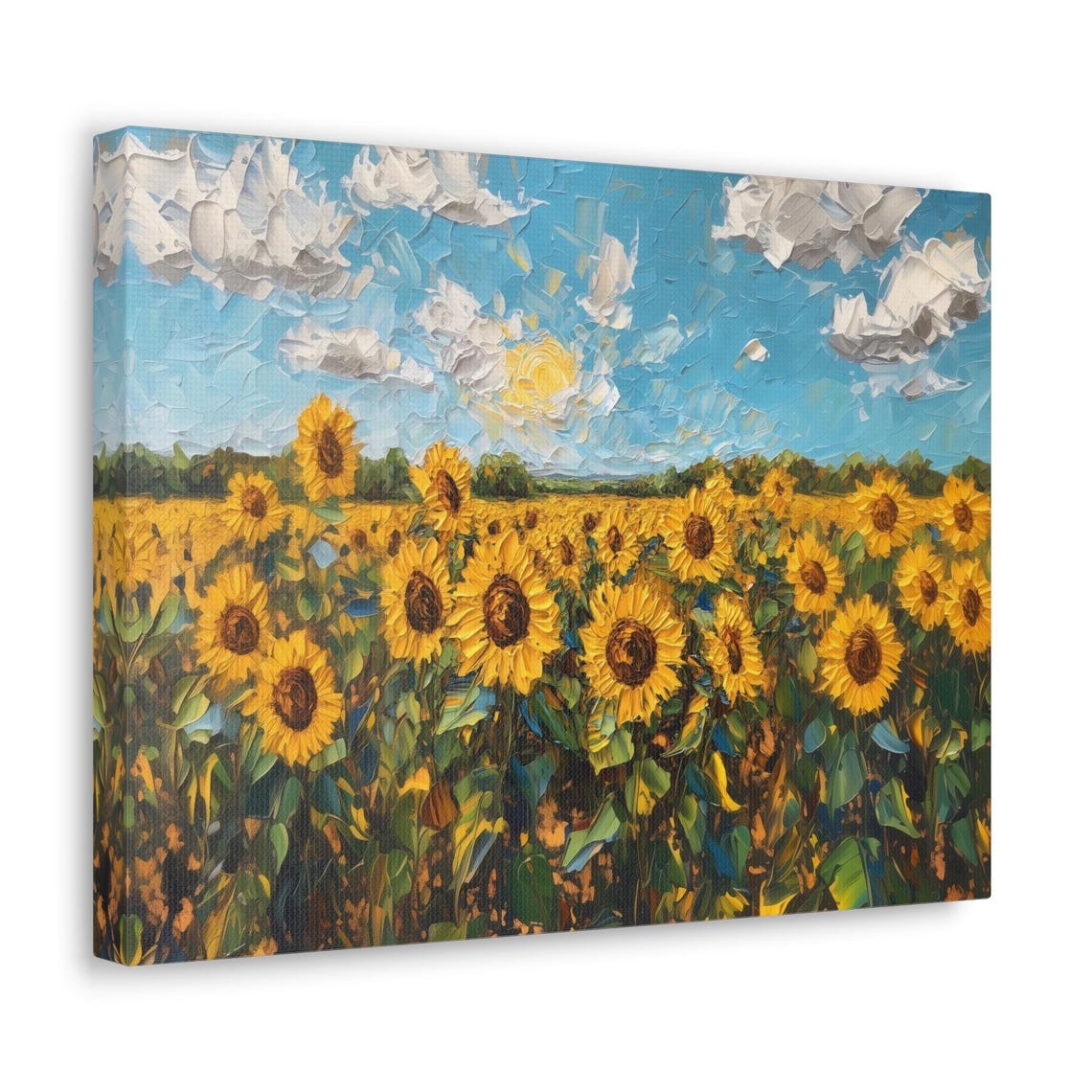 Bright Sunflower Meadow Sunny Blue Sky Painterly Floral Wall Art - Image 2