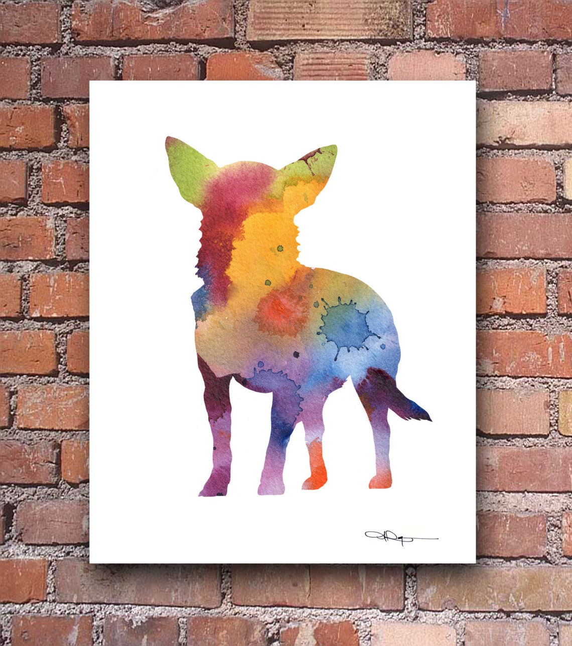 Rainbow Watercolor Chihuahua Dog Standing Silhouette Art Print