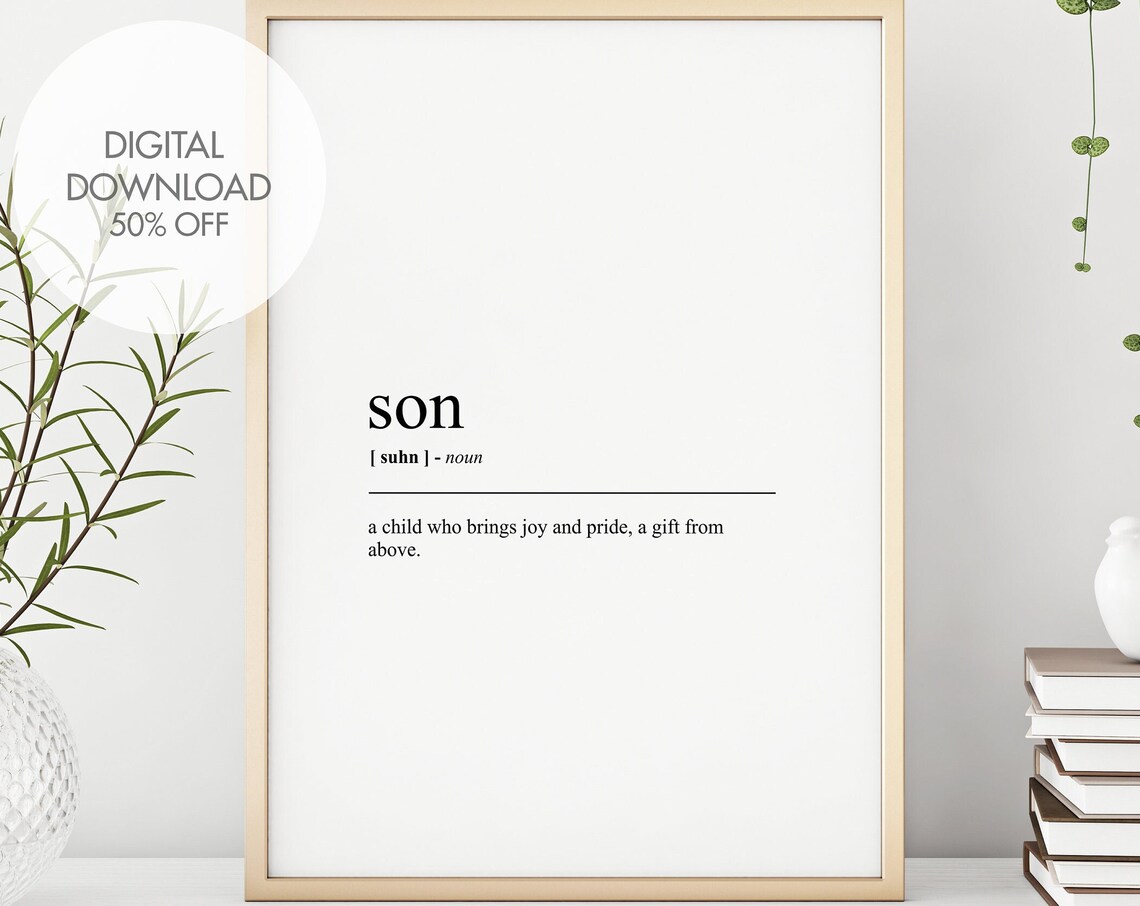 Son Definition Minimalist Dictionary Typography Family Gift Poster