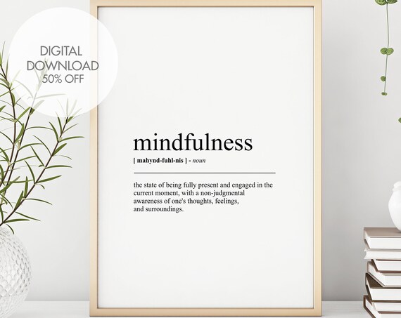 Mindfulness Definition Dictionary Typography Mindset Poster Decor Gift
