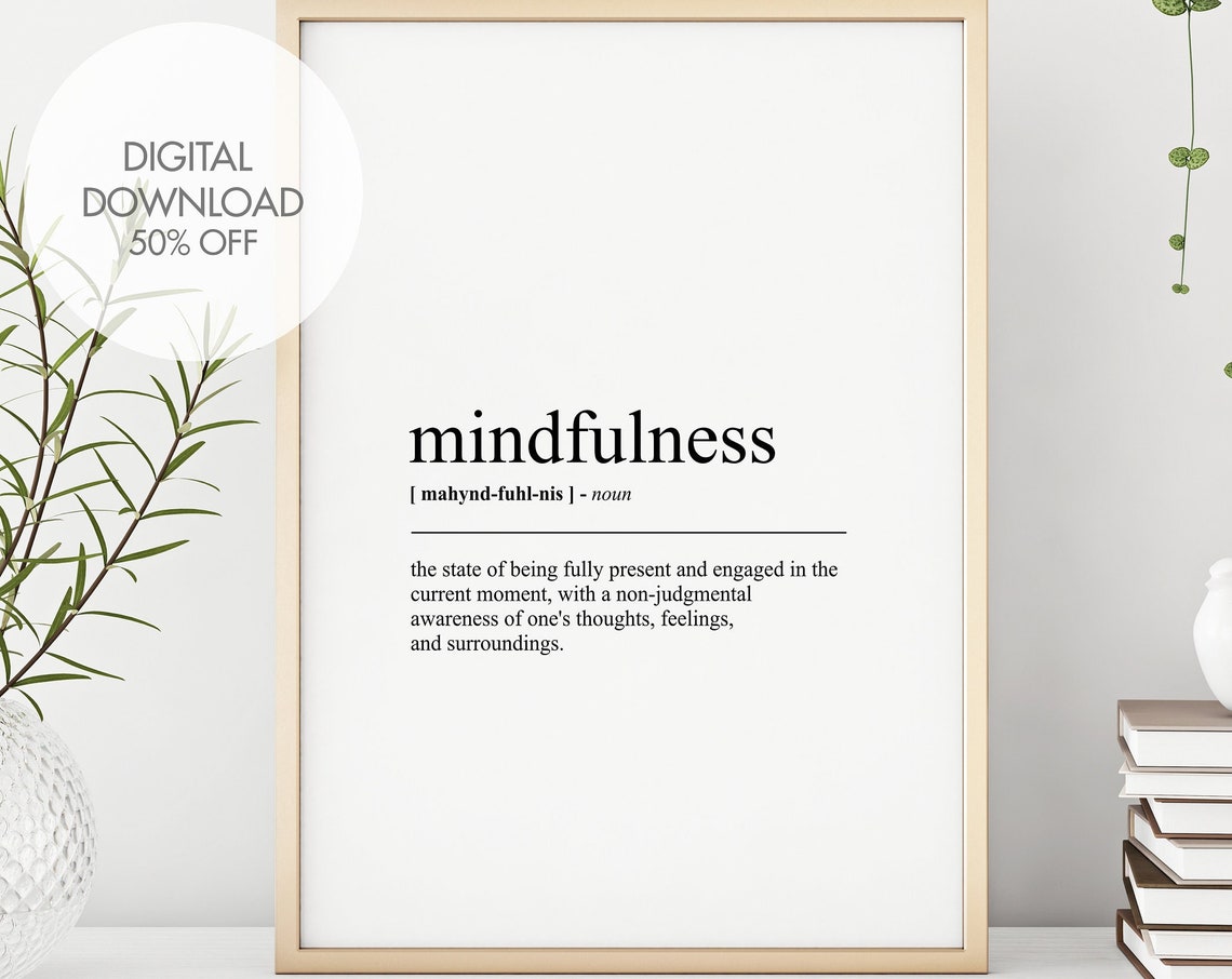 Mindfulness Definition Dictionary Typography Mindset Poster Decor Gift