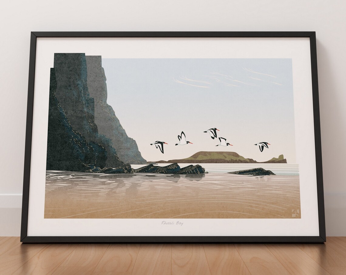 Oystercatchers at Rhossili Bay, Gower Wales Art Print