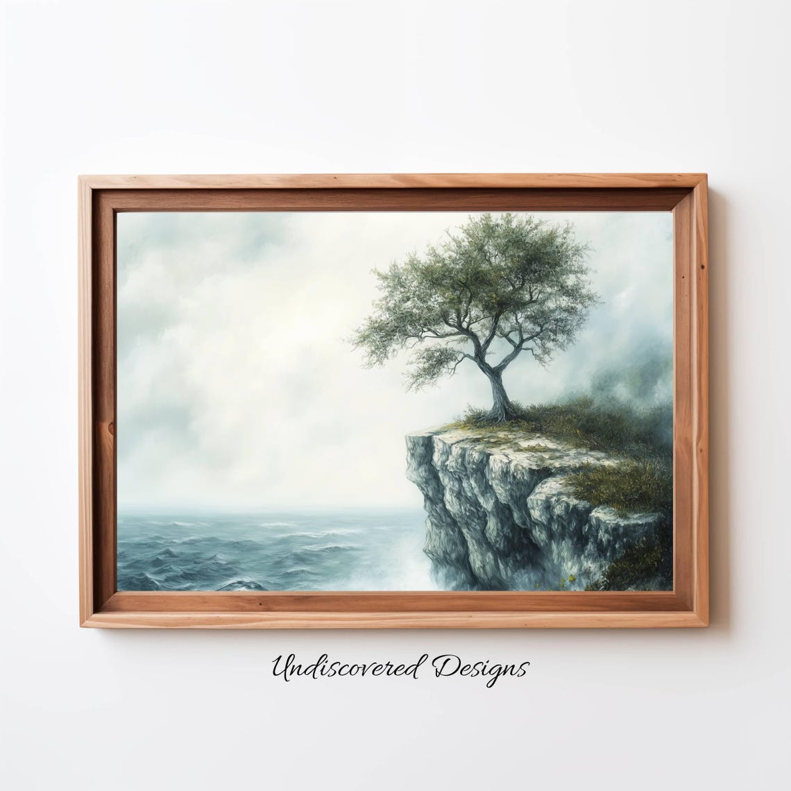 Lonely Tree On Ocean Cliff Coastal Vintage Landscape Art Print