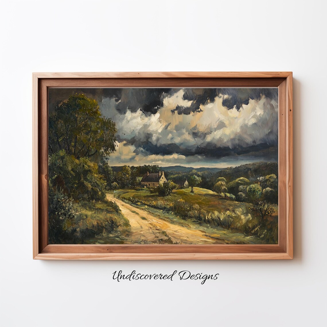 English Countryside Farmhouse Stormy Sky Oil Painting Poster