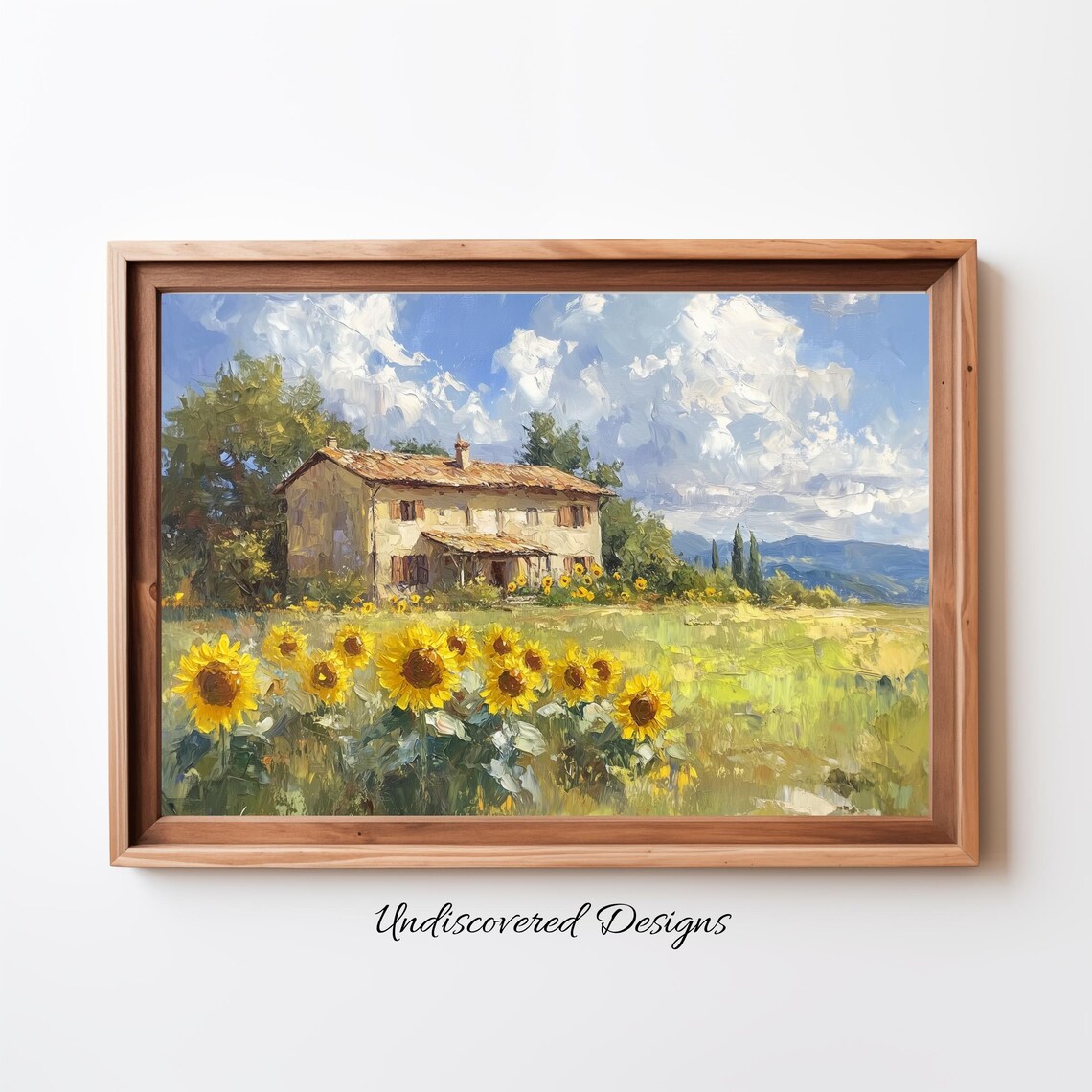 Tuscan Farmhouse with Sunflowers Oil Painting Italy Countryside Poster