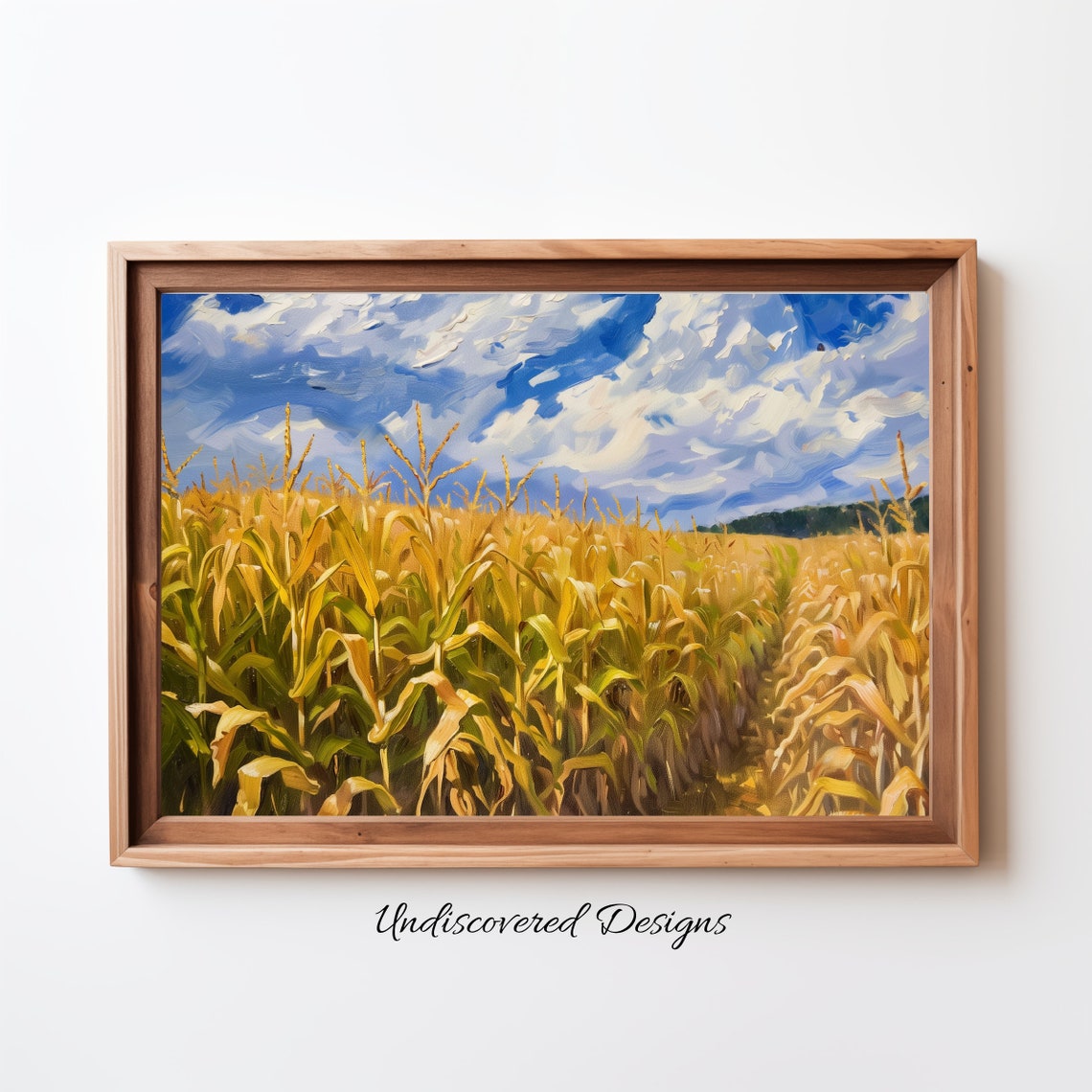 Golden Ripe Cornfield Under Dramatic Blue Sky Oil Painting Poster