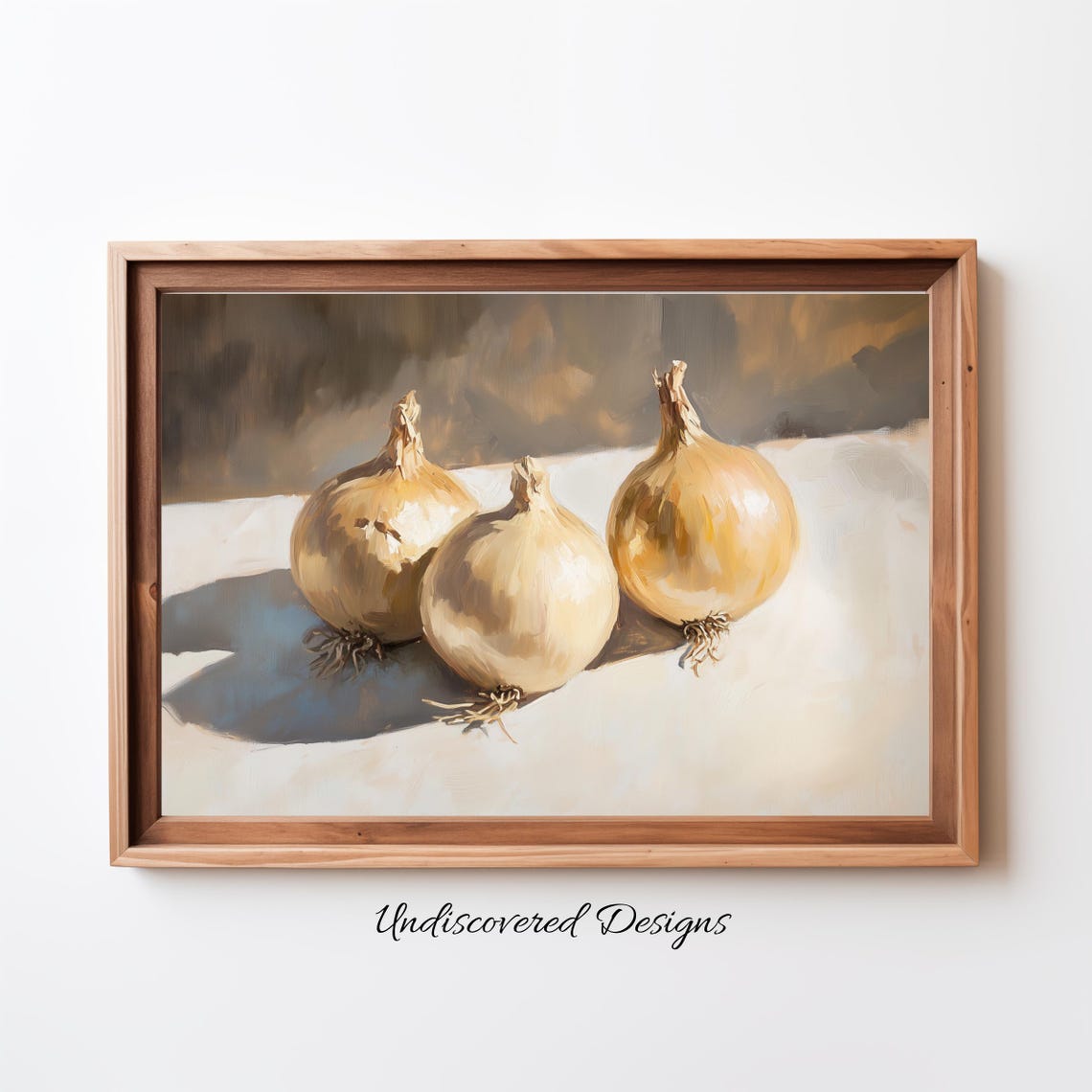 Three Sweet Onions Still Life Oil Painting Rustic Kitchen Poster