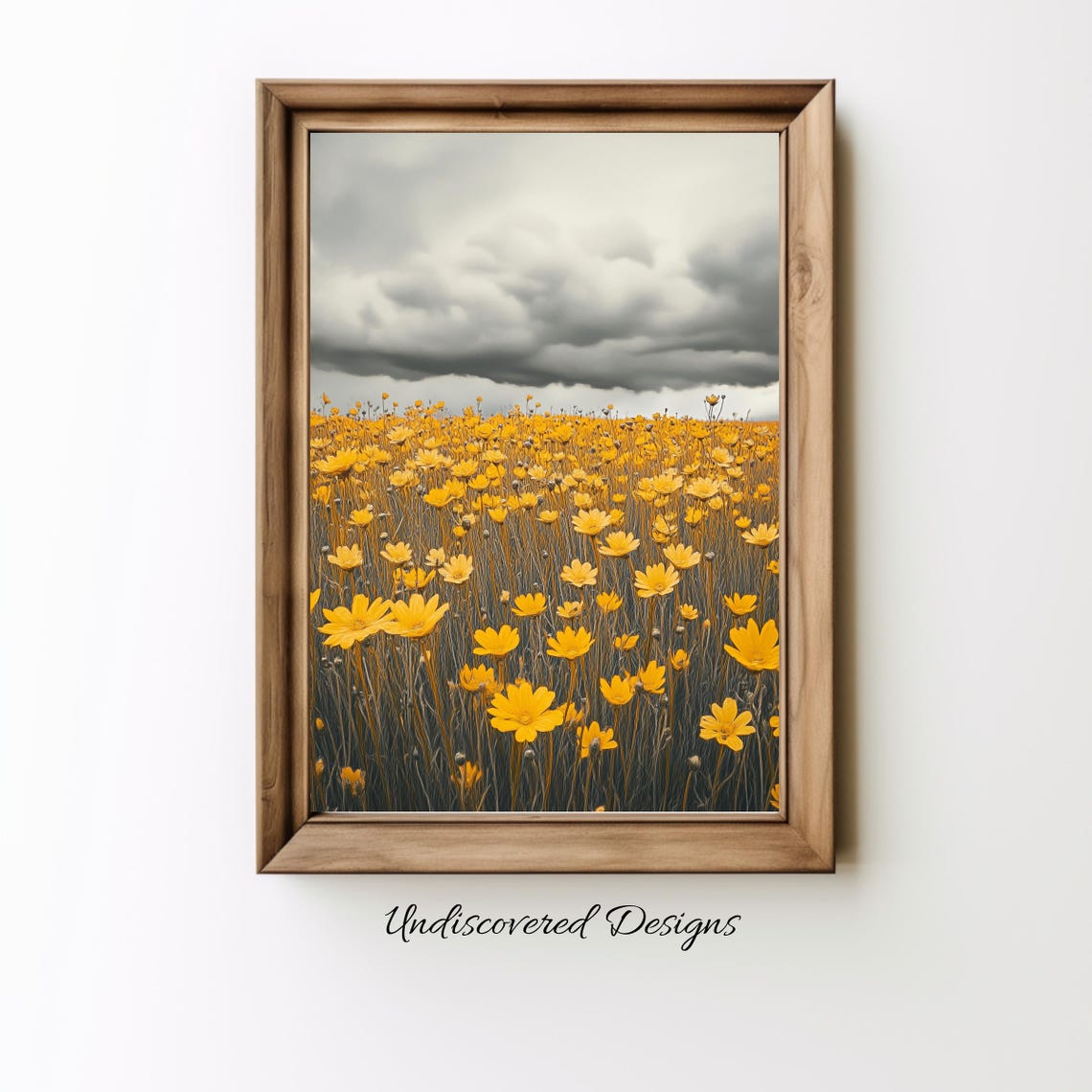 Yellow Daisy Field Under Storm Clouds Vintage Oil Painting Poster