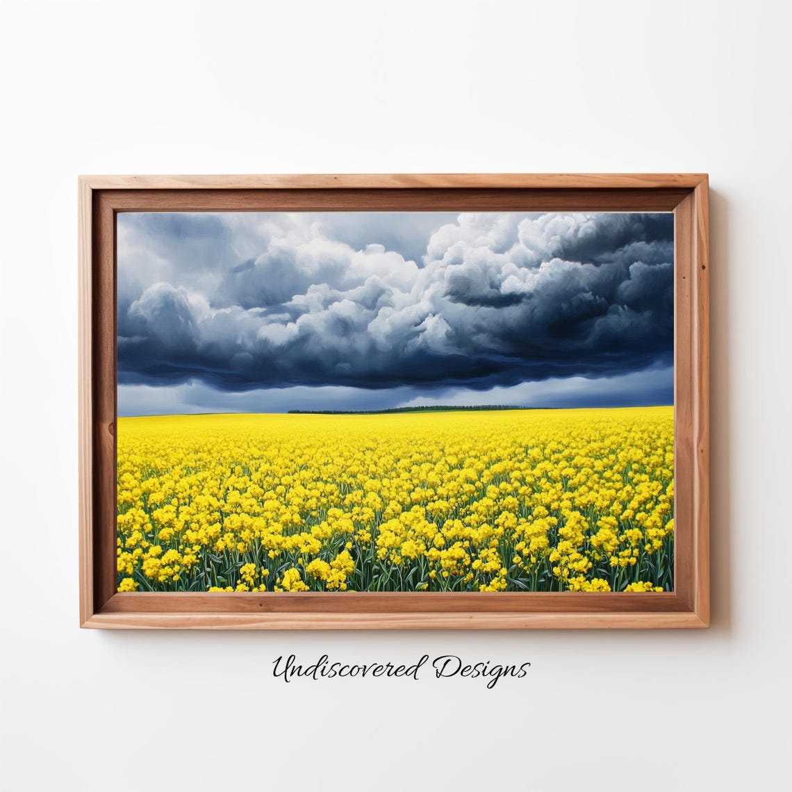 Golden Canola Field Beneath Dramatic Storm Clouds Oil Painting Poster