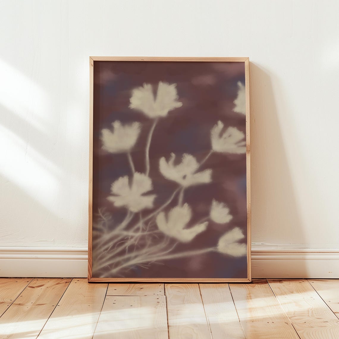 Moody White Floral Shadow Soft Dreamy Dark Botanical Art Poster