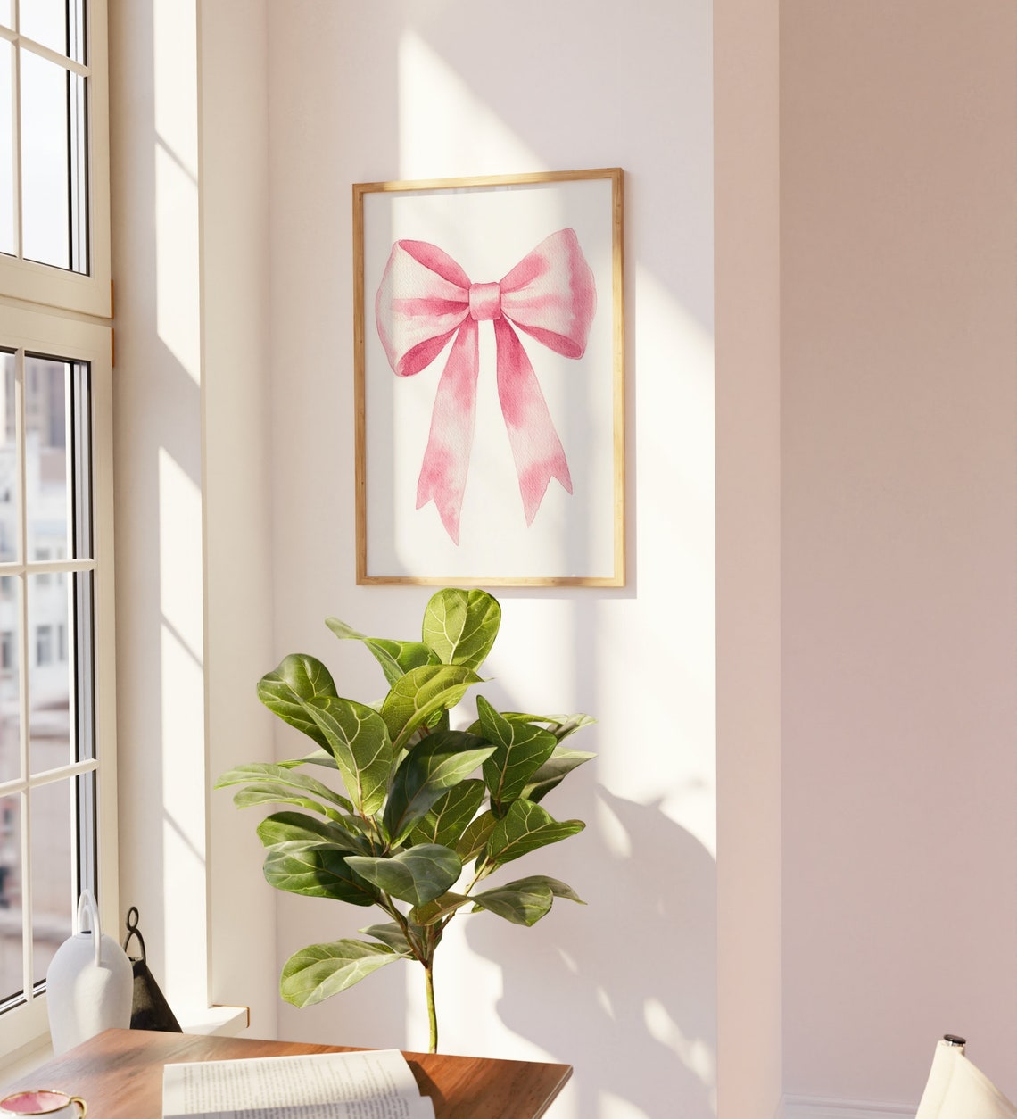 Blush Pink Watercolor Ribbon Bow Minimalist Balletcore Art Poster - Image 2