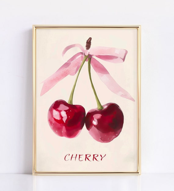 French Cherry Wall Art Print Elegant Poster For Preppy Bedroom Or College Apartment Stylish Decor And Trendy Gift