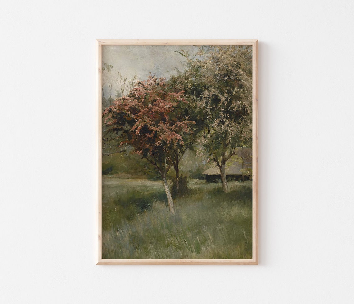 Landscape Tree Art Vintage Art Rustic Wall Decor Country Landscape Painting Vintage Print - Image 3