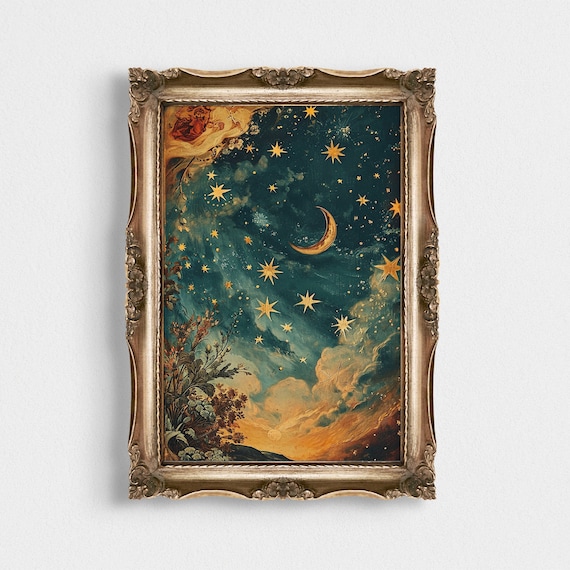 Timeless Stargazing Vintage Night Landscape Celestial Wall Art Vintage Night Wall Art Starry Night Sky Celestial Print