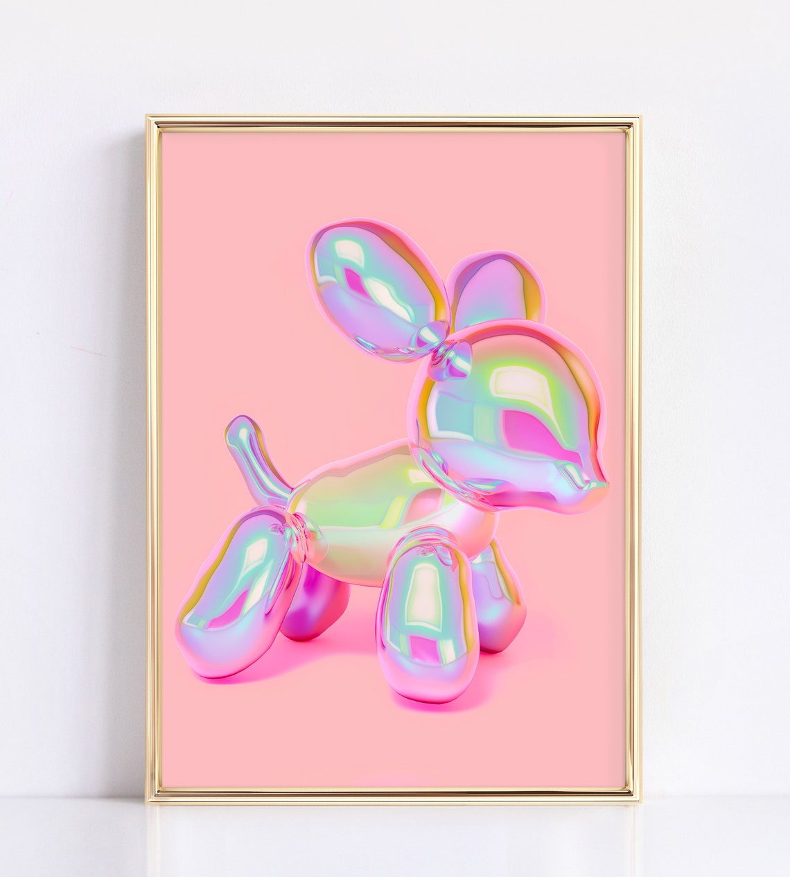 Iridescent Pink Balloon Dog Sculpture 3D Pop Art Preppy Pink Wall Art