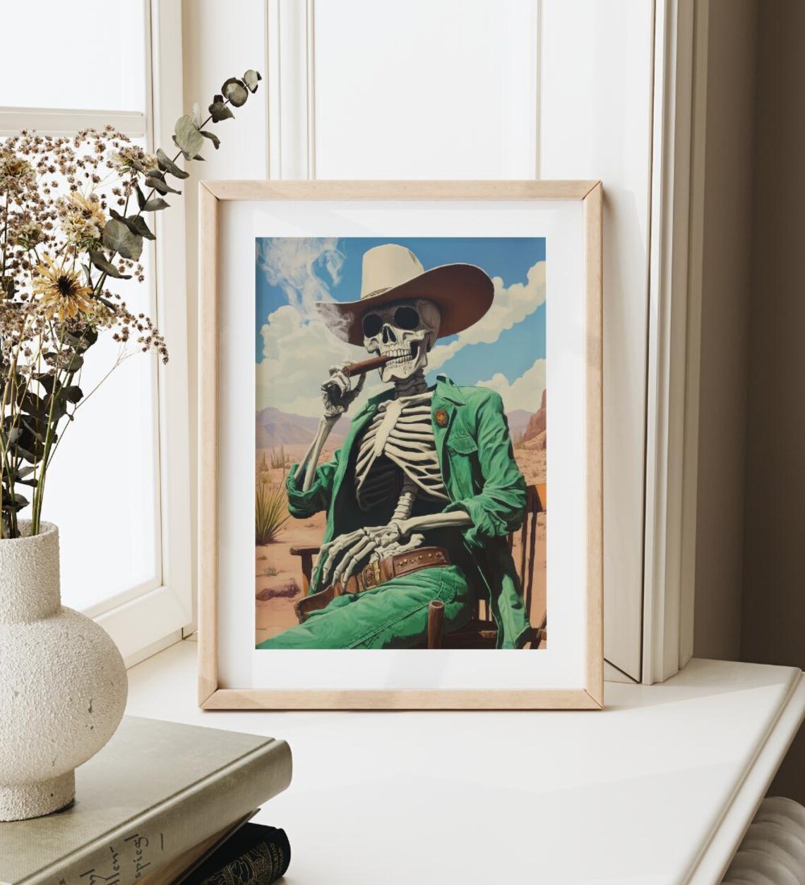 Skeleton Cowboy Smoking Cigar Western Desert Art Print Day of the Dead Decor - Image 4