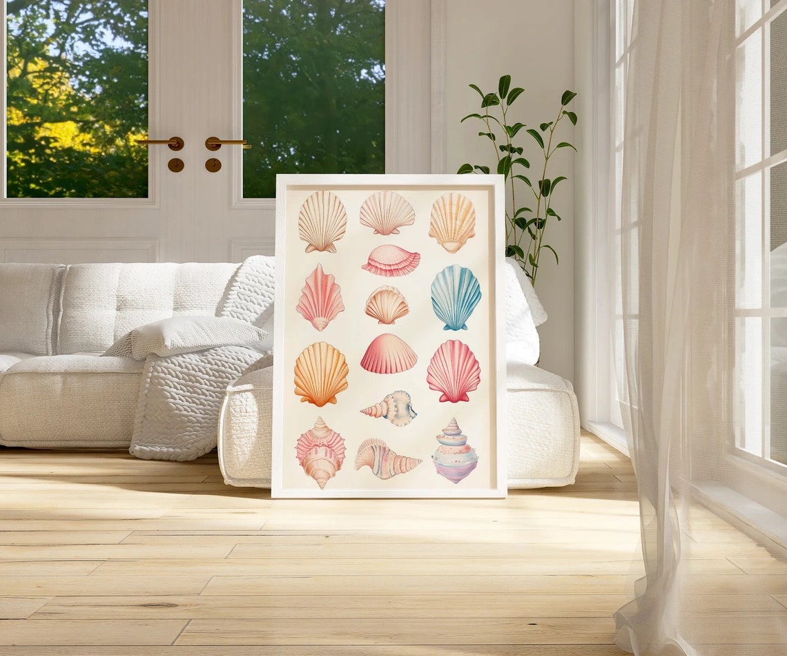 Scallop Seashell Study Chart Watercolor Coastal Farmhouse Art Poster - Image 2
