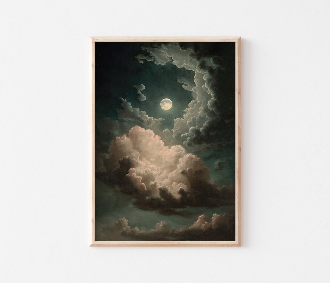 Moonlit Cloud Vortex Vintage Night Sky Painting Glow Art Poster - Image 3